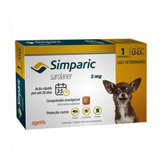 Antipulgas e Carrapatos para Cachorro 1,3 a 2,5 kg Simparic: 5mg