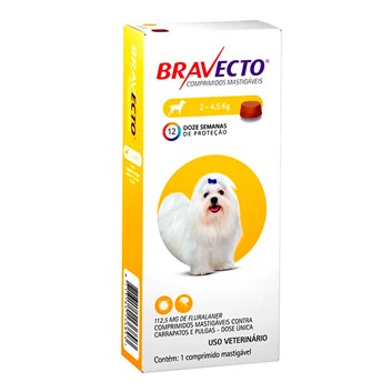 Bravecto 2 a 4,5kg: Comprimido Antipulgas e Carrapatos Para Cachorro