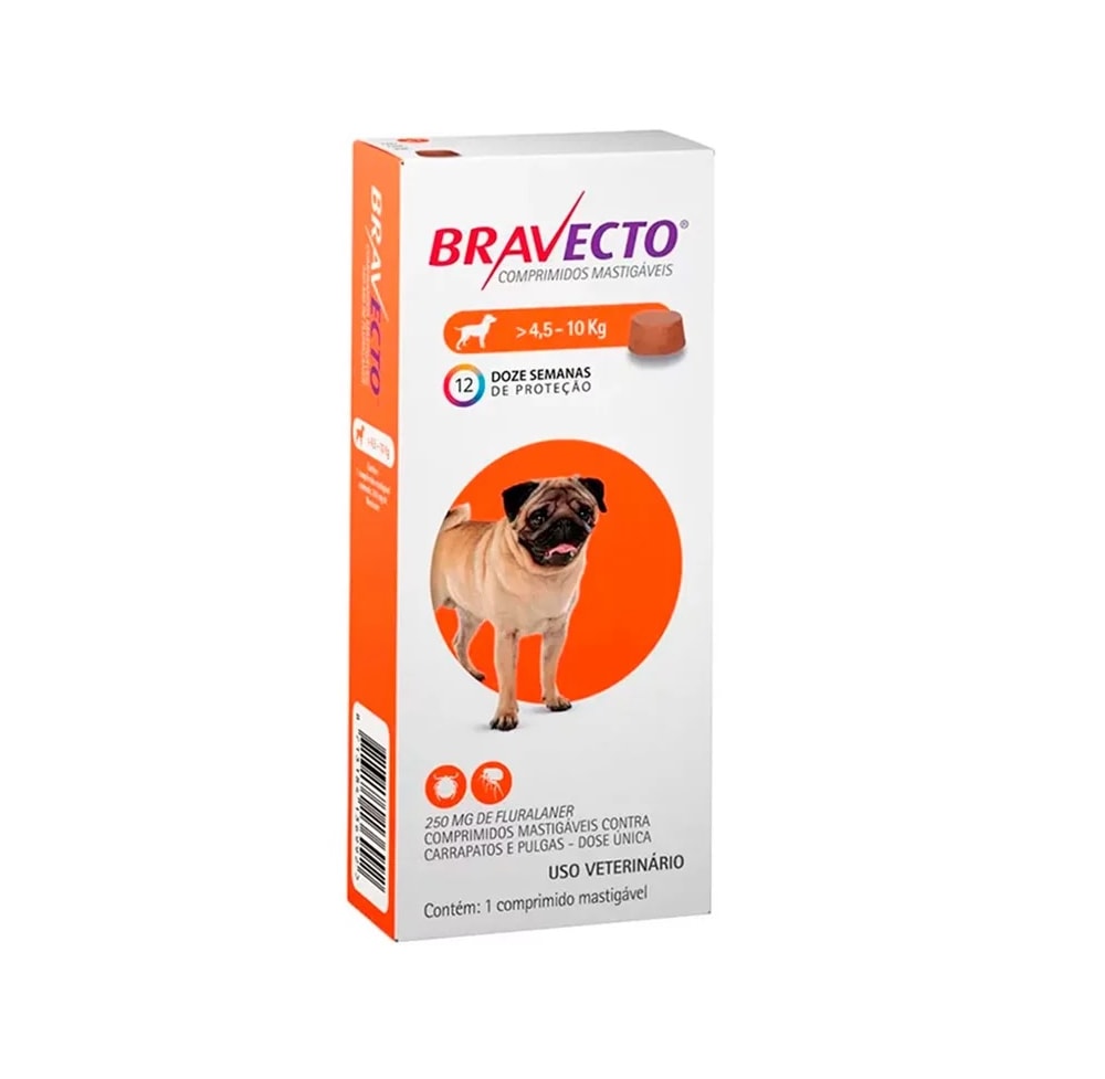 Bravecto 4,5 a 10kg: Comprimido Antipulgas e Carrapatos Para Cachorro