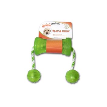 Brinquedo Mordedor para Cachorros Borracha com Corda e 2 Bolas Verde