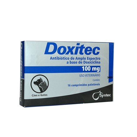 Doxitec Antibiótico Para Cachorro e Gatos 100mg 16 Comprimidos