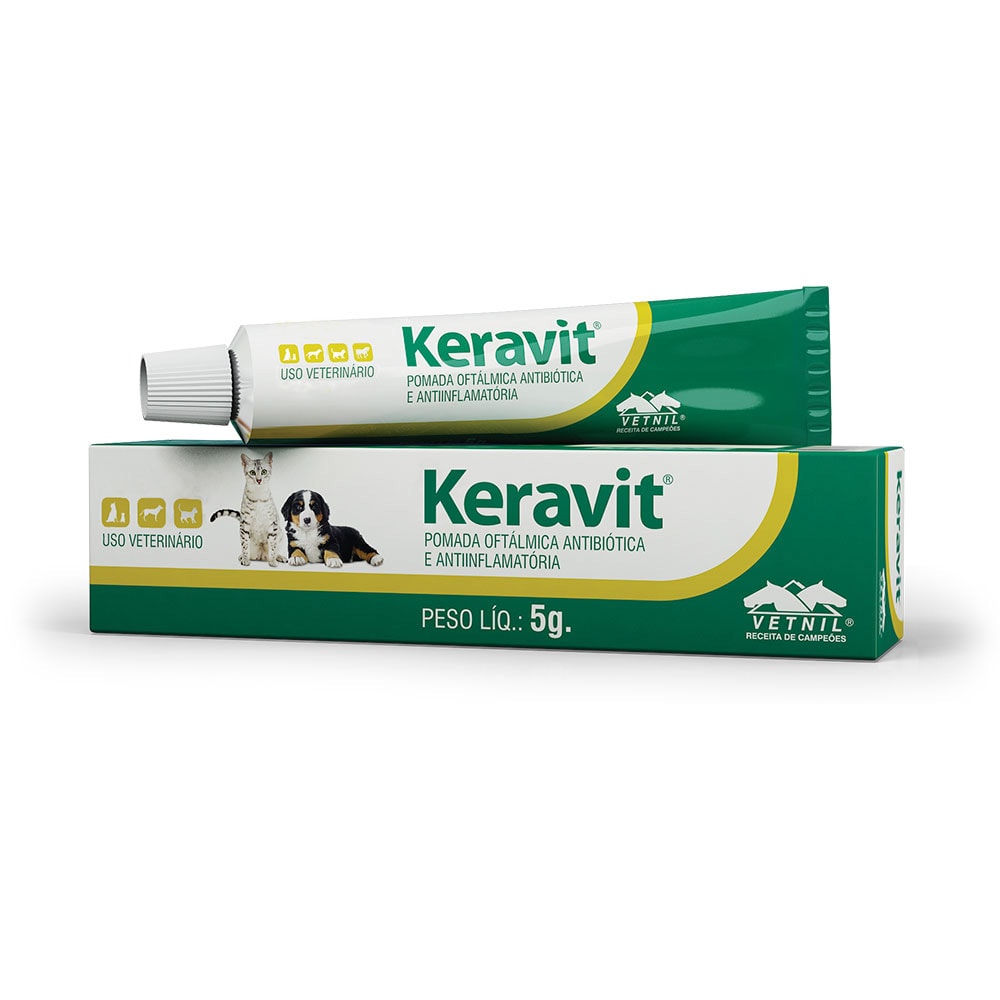 Keravit Pomada Oftalmica Antibiotica Para Animais 5g
