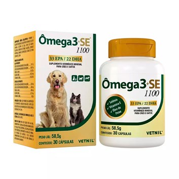 Omega 3+SE 1100 Suplemento Vitaminico Caes e Gatos Vetnil