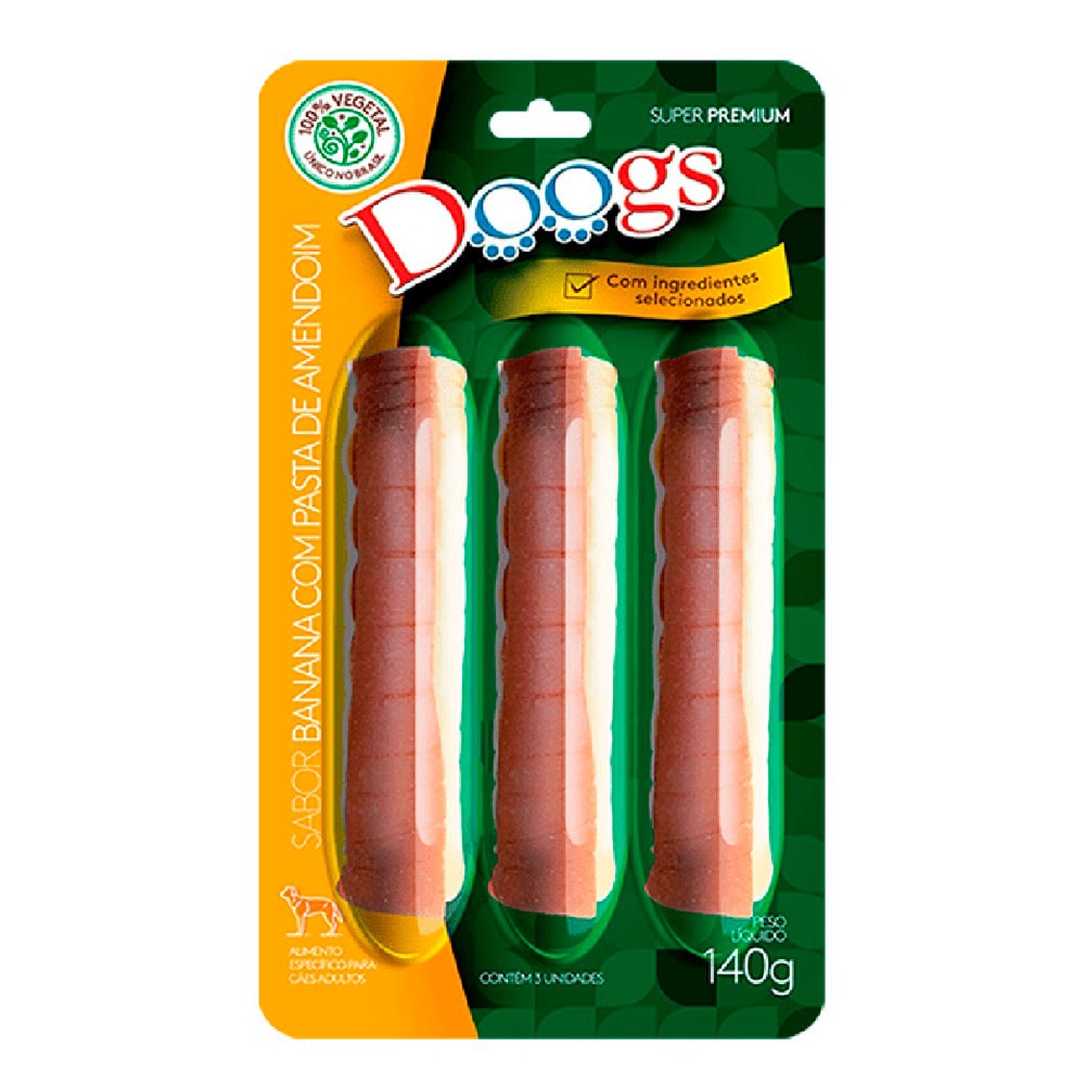 Petisco Cães Doogs Roll Banana Com Pasta de Amendoim Blister C/3 Unida