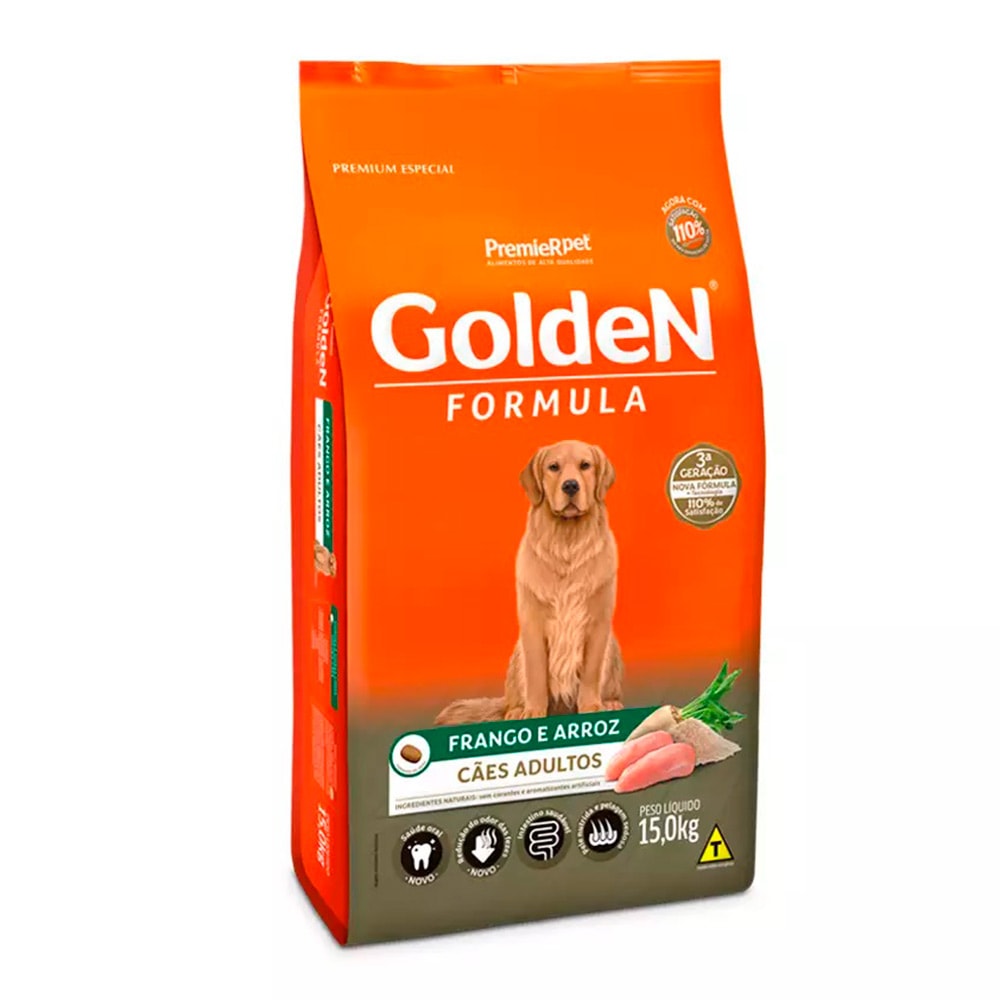 Ração Golden Fórmula Cães Adultos Frango e Arroz - 15Kg