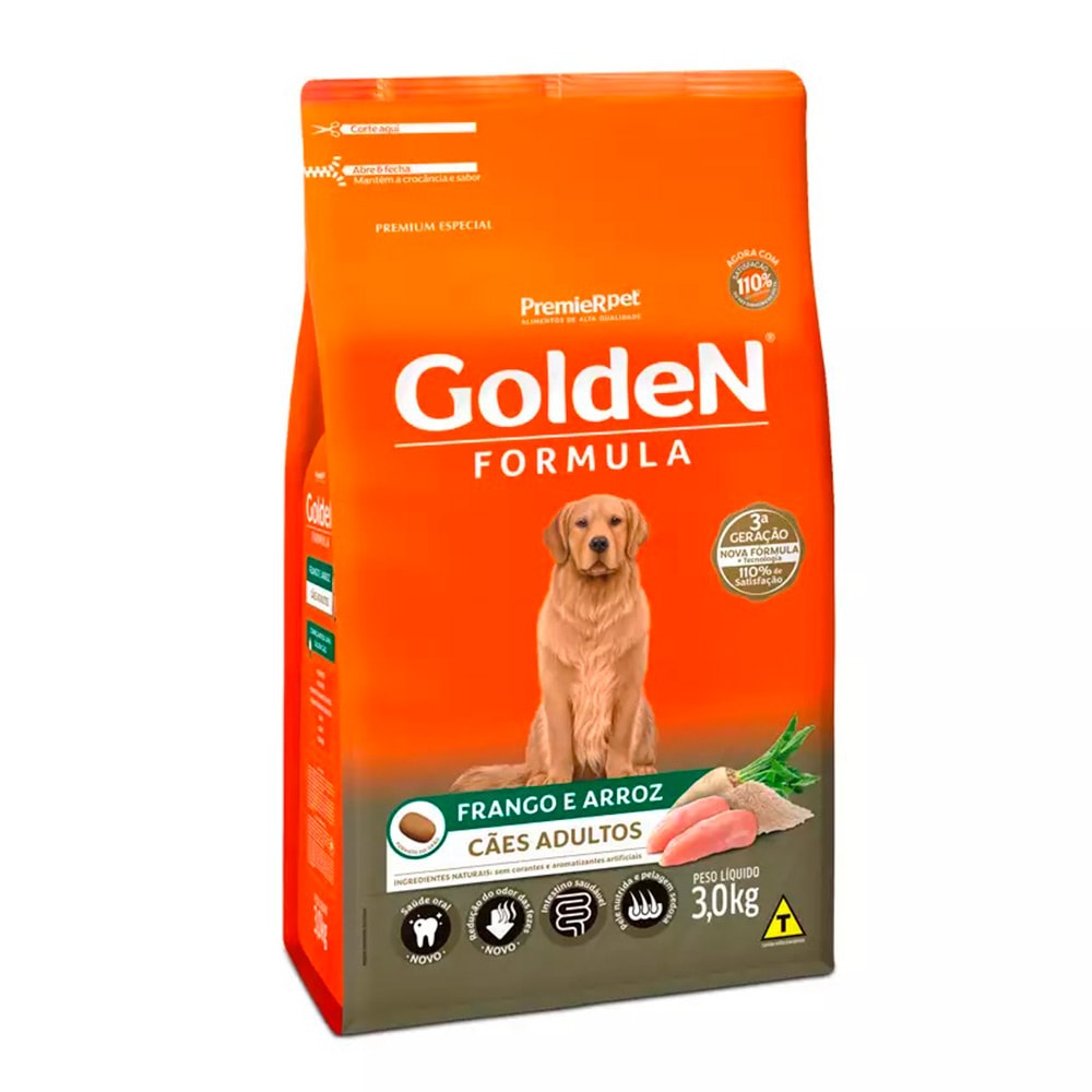 Ração Golden Fórmula Cães Adultos Frango e Arroz - 3Kg
