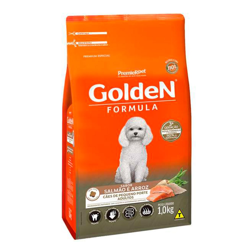 Ração Golden Fórmula Cães Adultos Mini Bits Salmão e Arroz - 1kg