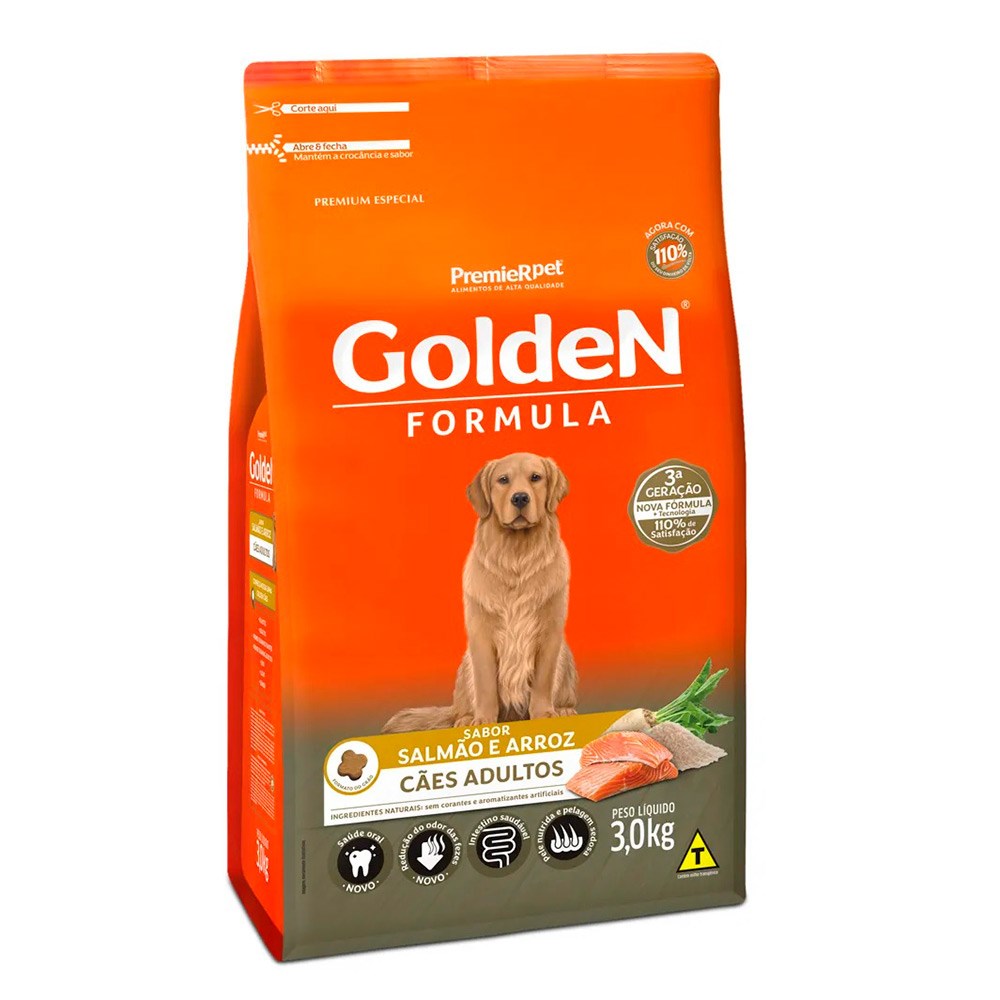 Ração Golden Fórmula Cães Adultos Salmão e Arroz - 3kg