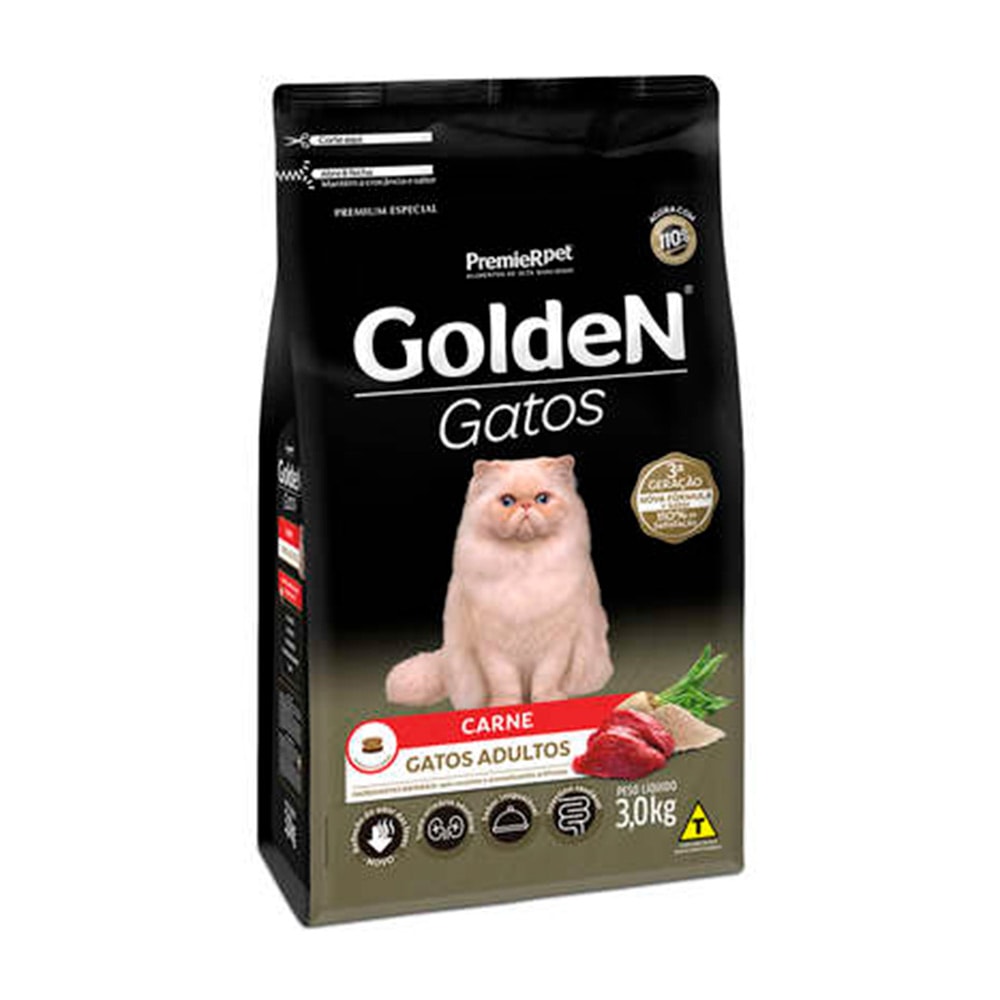 Ração Golden Gatos Adultos Carne - 3kg