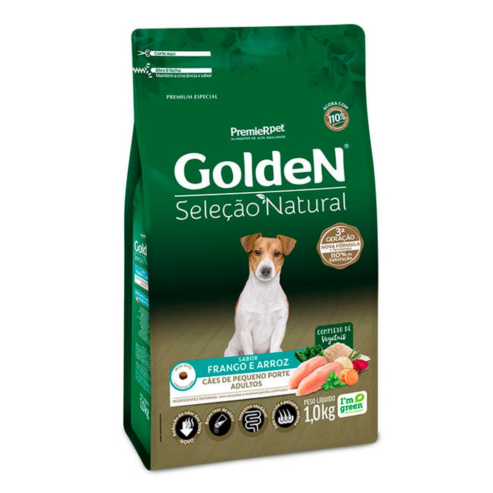 Ração Golden Seleção Natural Cães Adultos Mini Bits Frango E Arroz - 1