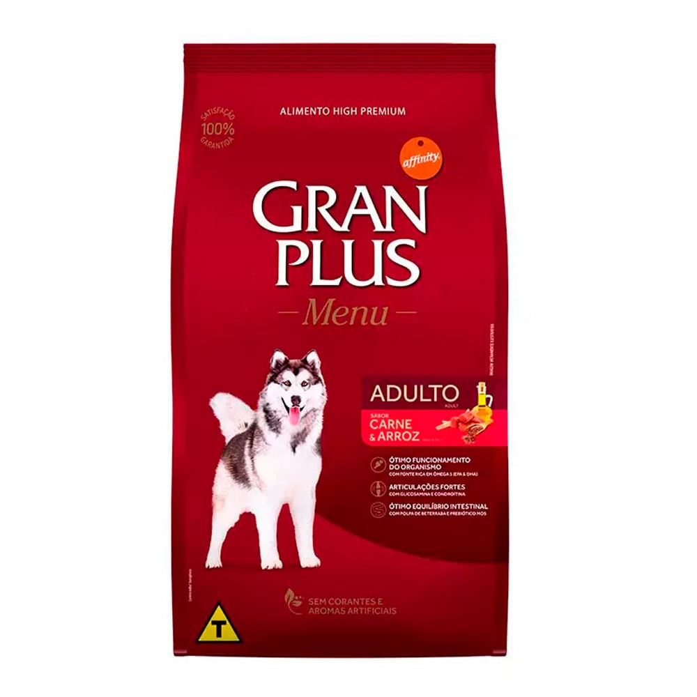 Ração Gran Plus Cães Menu Adultos Carne e Arroz - 15Kg
