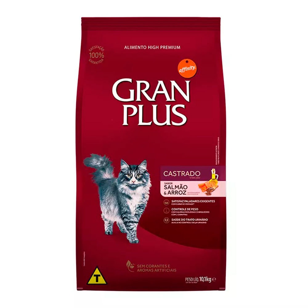 Ração Gran Plus Gatos Castrados Salmão e Arroz - 10,1Kg