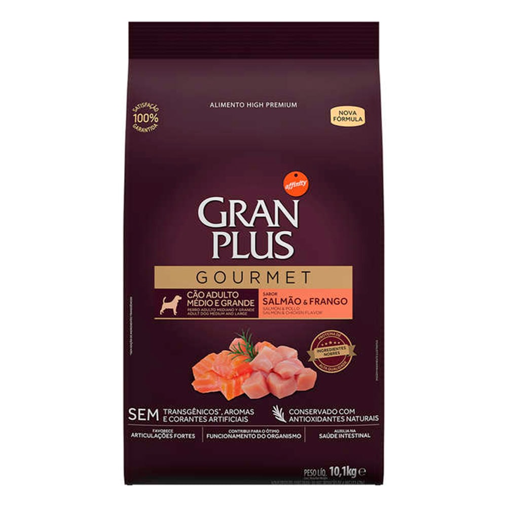 Ração Gran Plus Gourmet Cães Adultos Raças Médias e Grandes Salmão e F