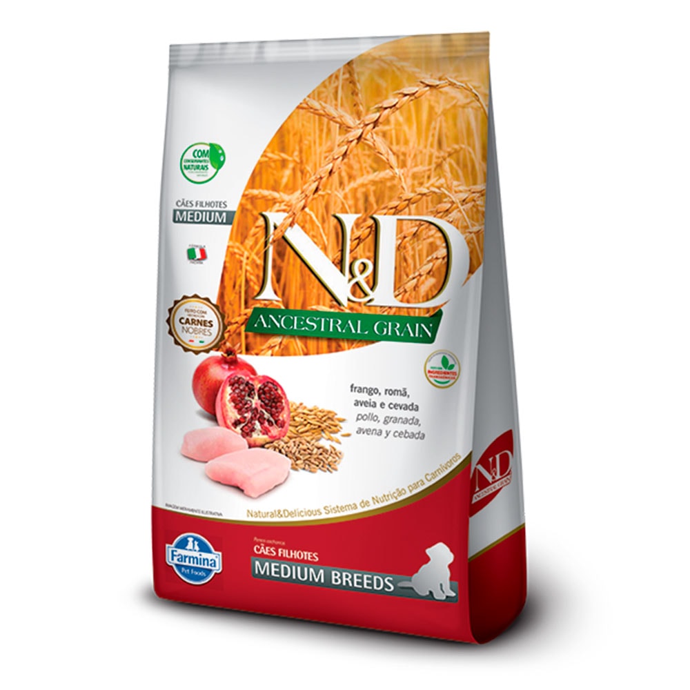 Ração N&D Ancestral Cães Filhotes Raças Médias Frango 10,1Kg
