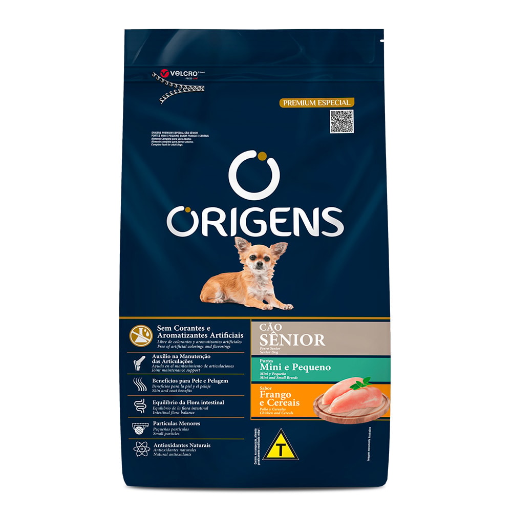 Ração Origens Cães Sênior Raças Mini e Pequenas Frango e Cereais - 10,