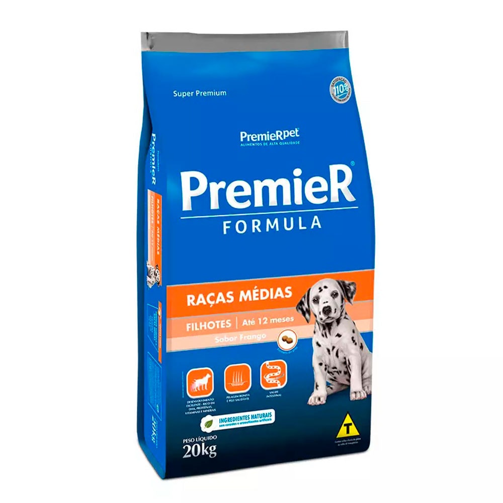 Ração Premier Fórmula Cães Filhotes Raças Médias Frango - 20Kg