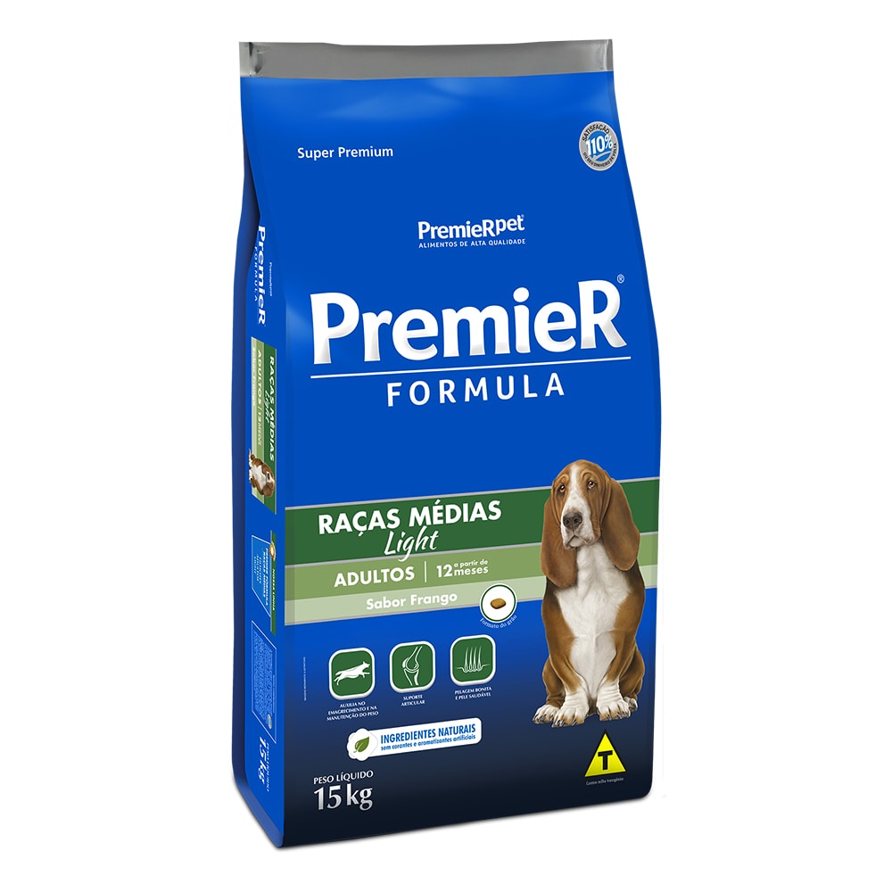 Ração Premier Fórmula Light Cães Adultos Raças Médias Frango - 15Kg