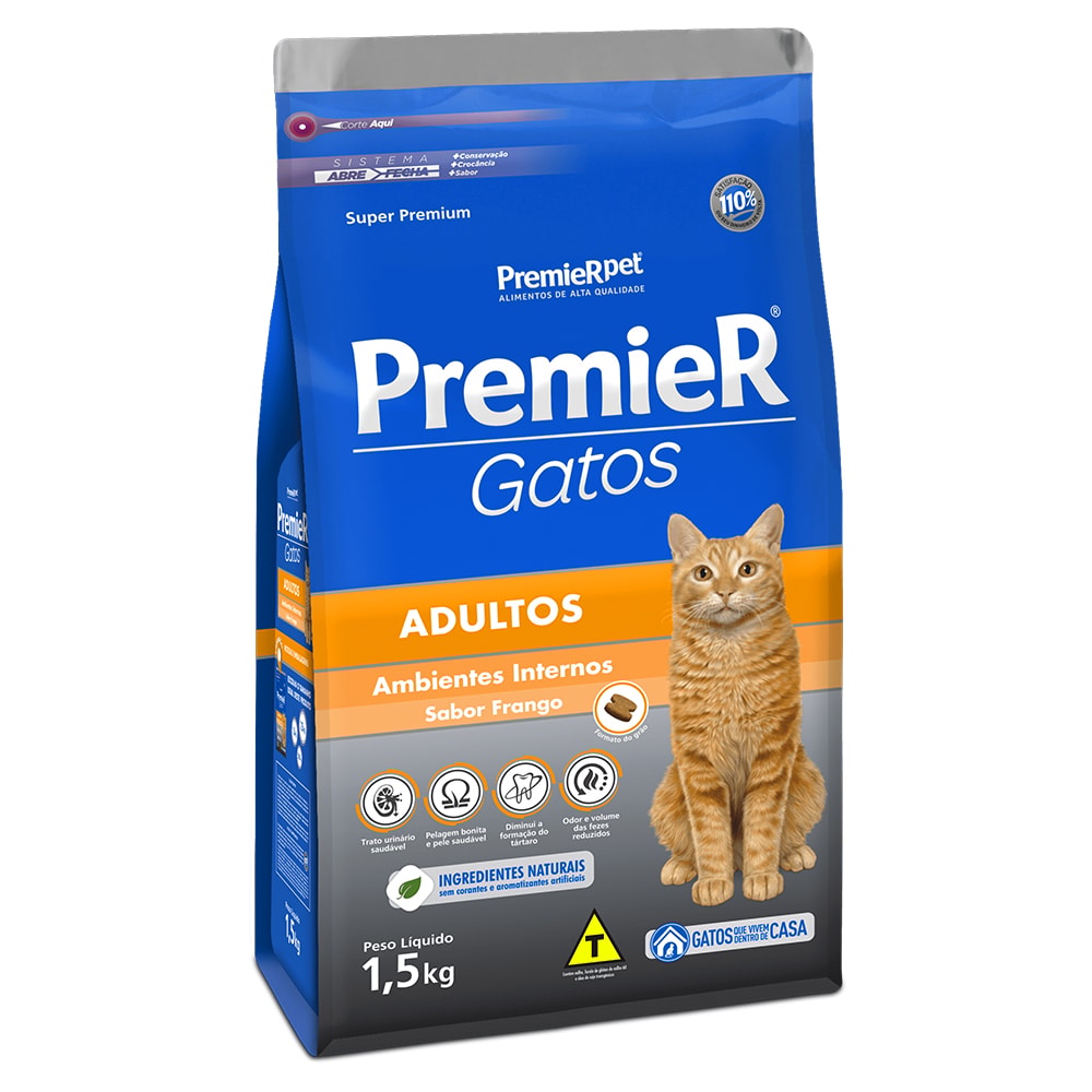 Ração Premier Gatos Adultos Ambientes Internos Frango - 500g