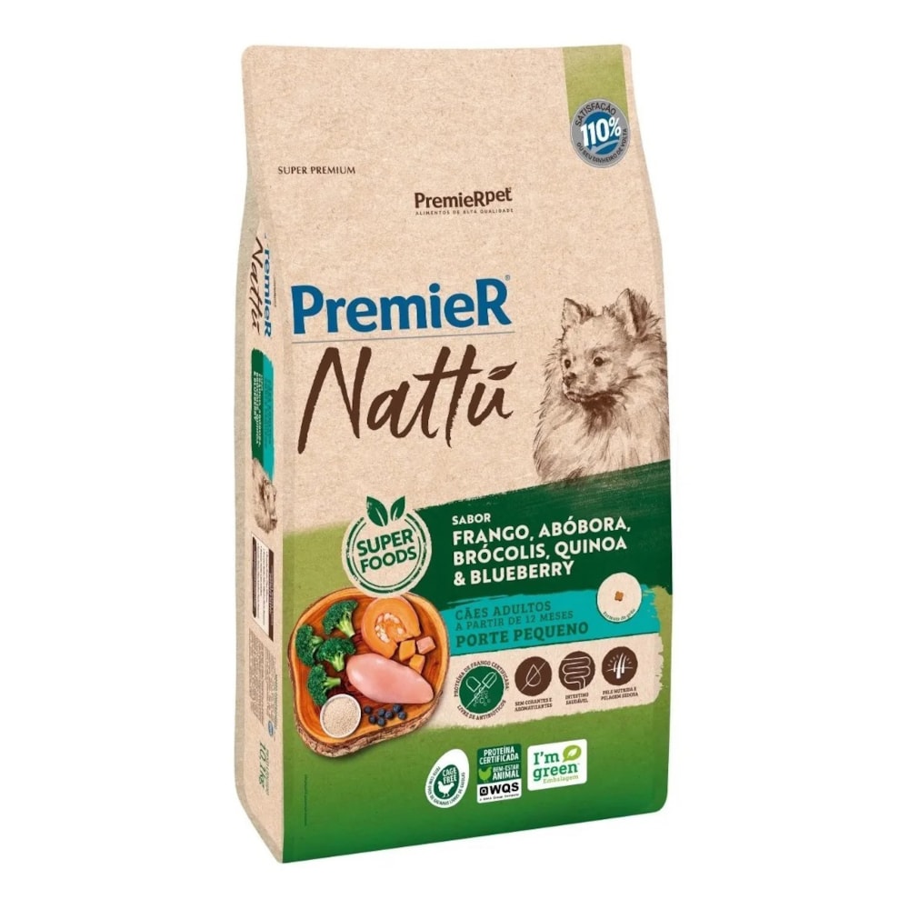 Ração Premier Nattu Cães Adultos Pequeno Porte Abóbora 1kg