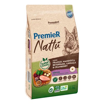 Ração Premier Nattu Cães Adultos Sênior Mandioca - 10,1kg