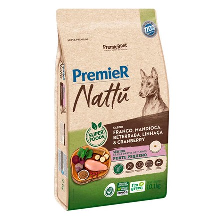 Ração Premier Nattu Cães Adultos Sênior Pequeno Porte Mandioca - 10,1kg