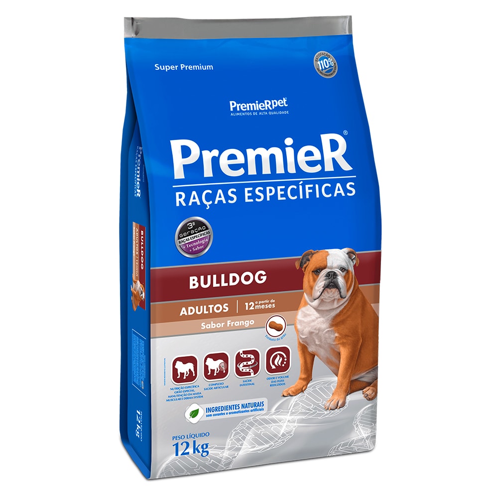 Ração Premier Raças Específicas Bulldog Cães Adultos Frango - 12Kg