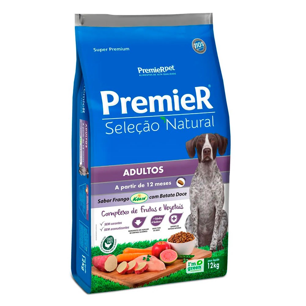 Ração Premier Seleção Natural Cães Adultos Frango e Batata Doce - 12Kg