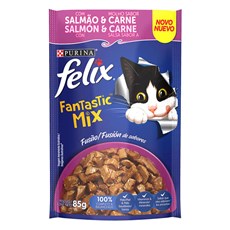 Ração Úmida Gatos Felix Fantastic Mix Salmão e Carne Sachê - 85g