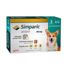 Simparic Antipulgas e Carrapatos Caes 10,1 a 20 Kg c/3 Comprimidos