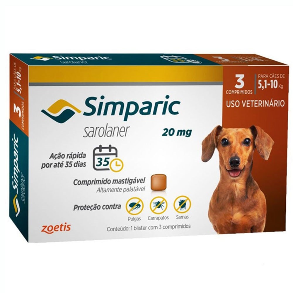 Simparic Para Cães 5,1 a 10kg c/3 Comprimidos