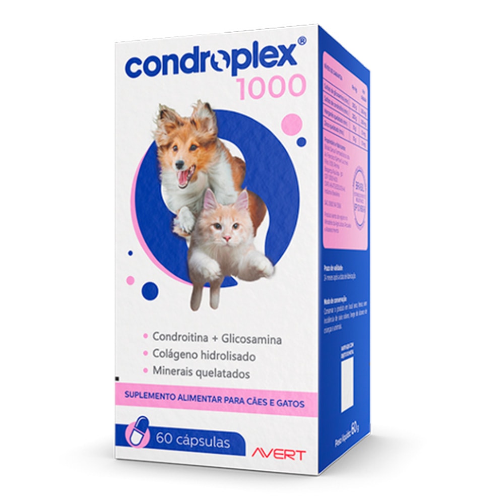Suplemento Condroplex 1000 Cães E Gatos Avert C/60 Cápsulas