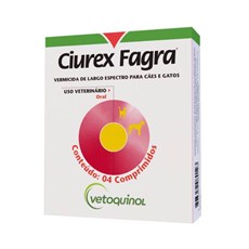 Vermifugo Ciurex Fraga Caes e Gatos Vetoquinil C/ 4 Comprimidos