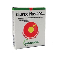 Vermifugo Ciurex Plus Cães 400mg Vetoquinil C/ 4 Comprimidos