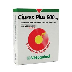 Vermífugo Ciurex Plus Cães 800mg  C/4 Comp.  Vetoquinil